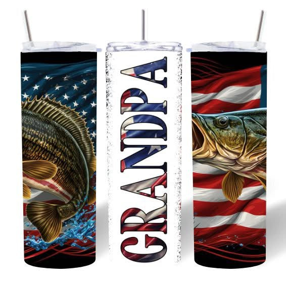 Grandpa Fishing American Flag 20oz Tumbler
