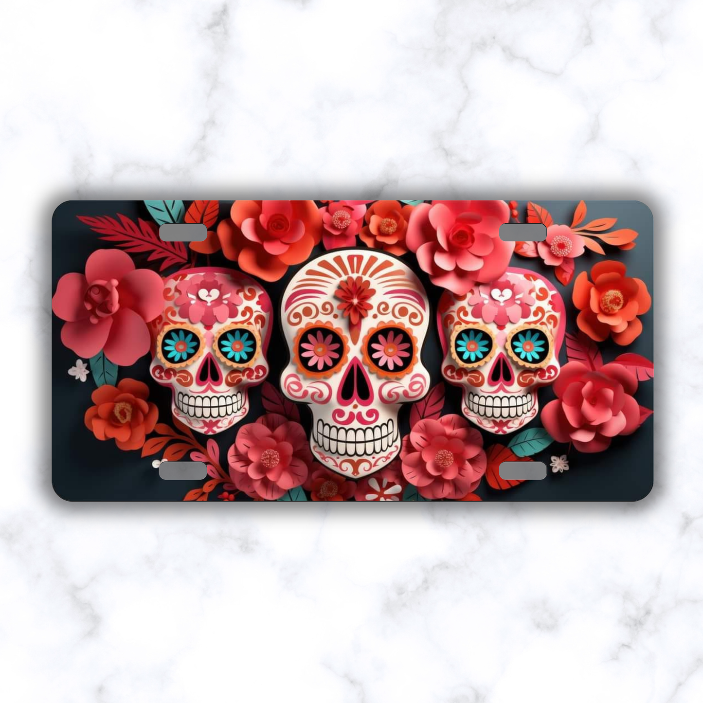 Floral Sugar Skull License Plate