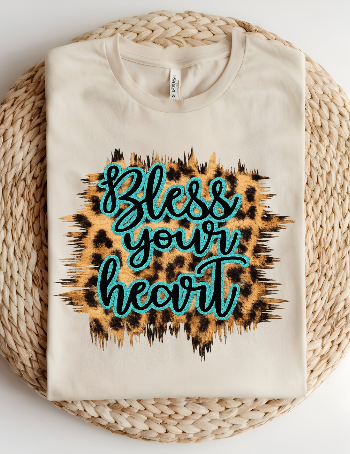 Turquoise Leopard “Bless Your Heart” Tee