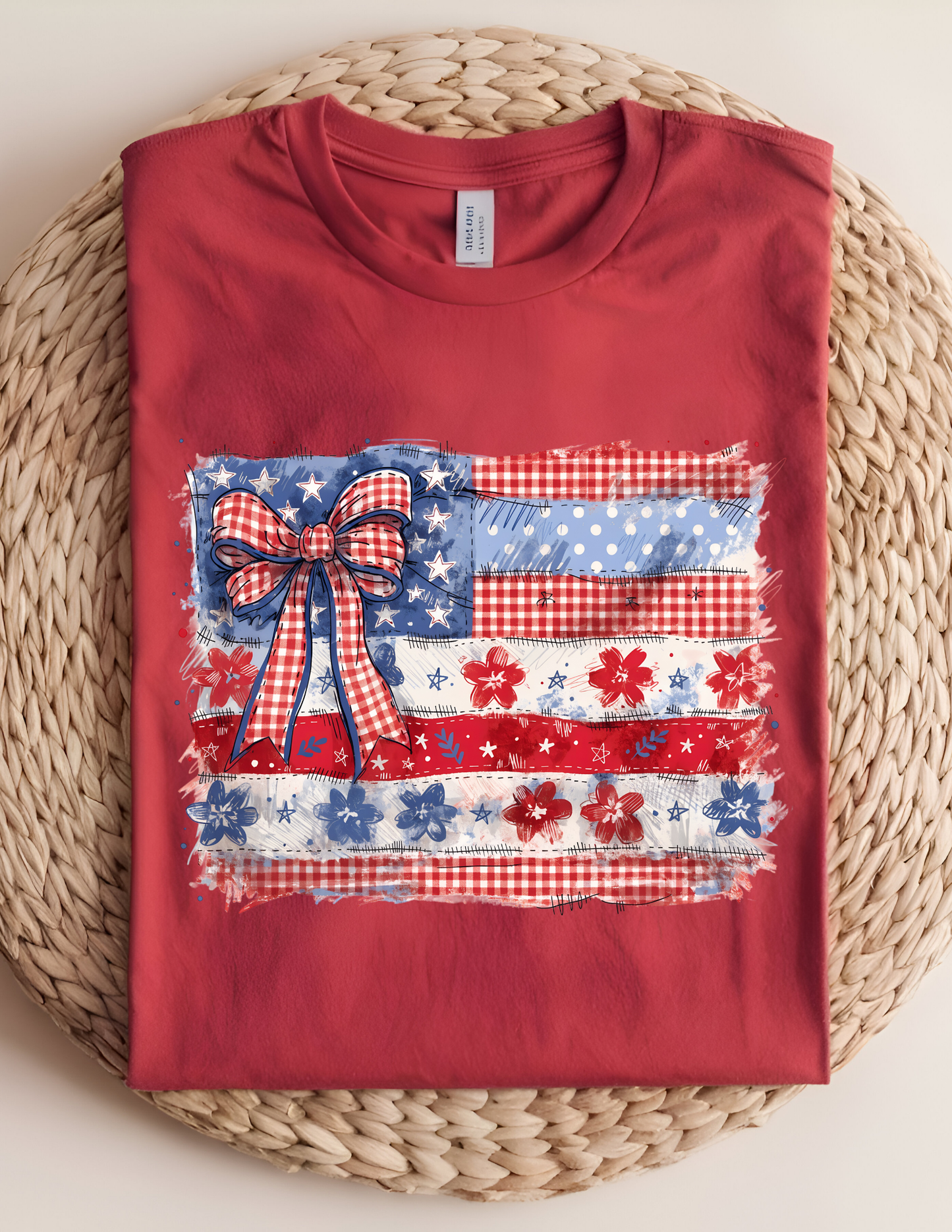 Patriotic Patchwork Bow Flag Tee