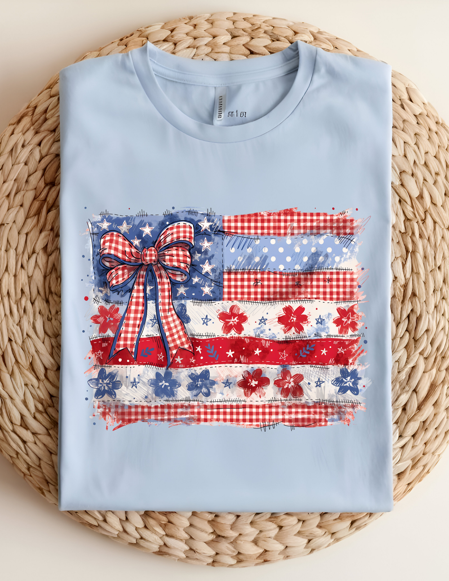 Patriotic Patchwork Bow Flag Tee
