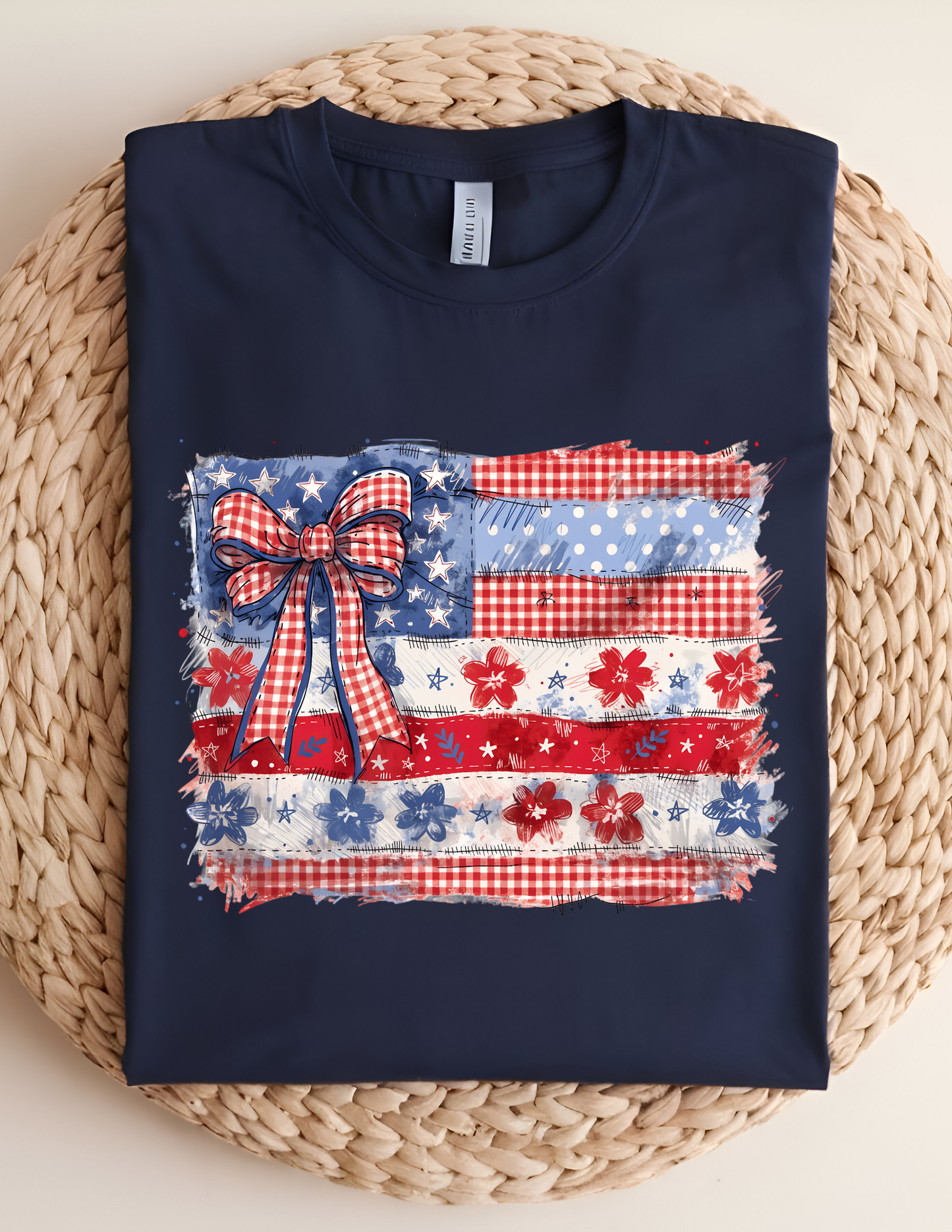 Patriotic Patchwork Bow Flag Tee