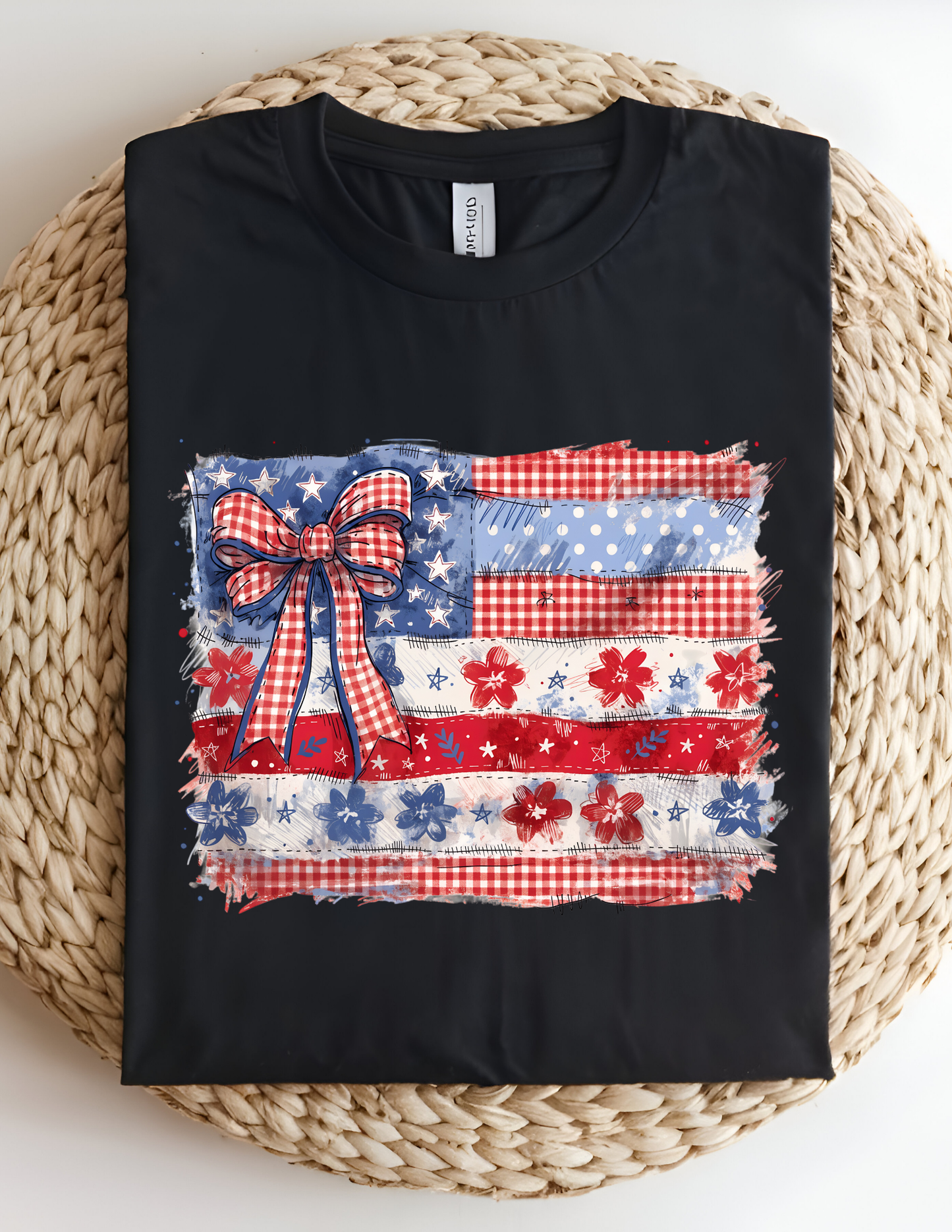 Patriotic Patchwork Bow Flag Tee