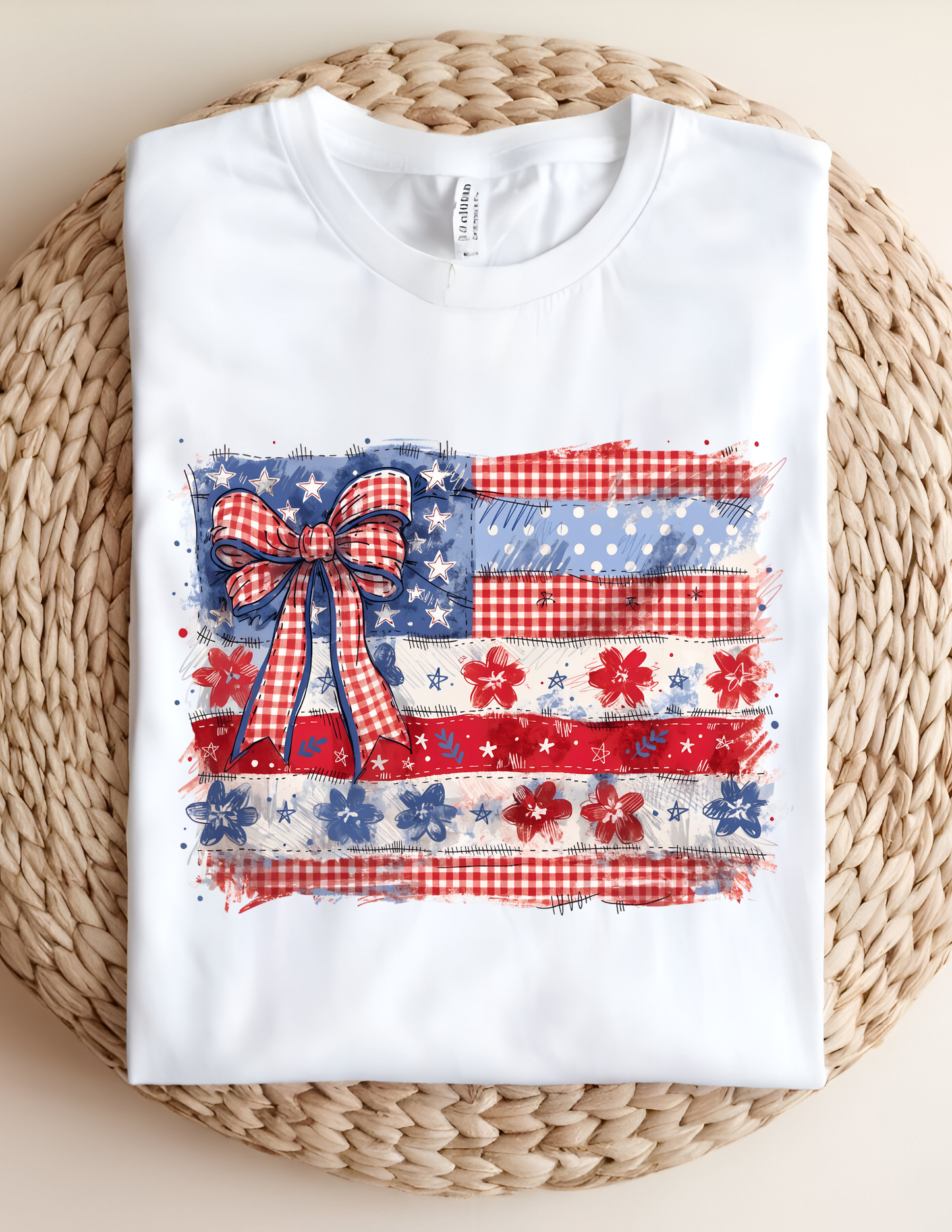 Patriotic Patchwork Bow Flag Tee