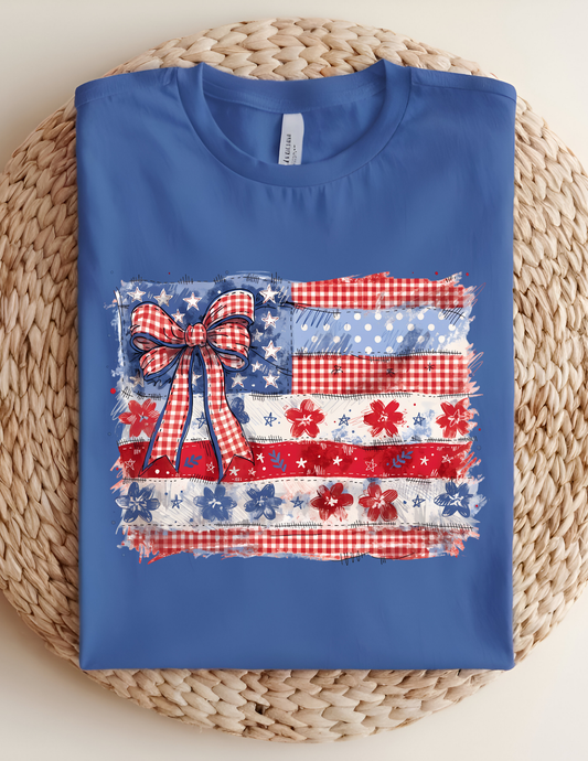 Patriotic Patchwork Bow Flag Tee