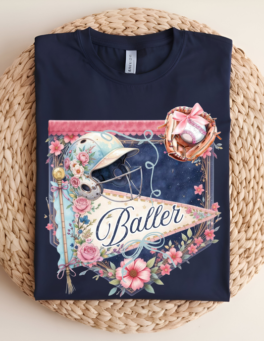 Vintage Floral Softball Baller Tee