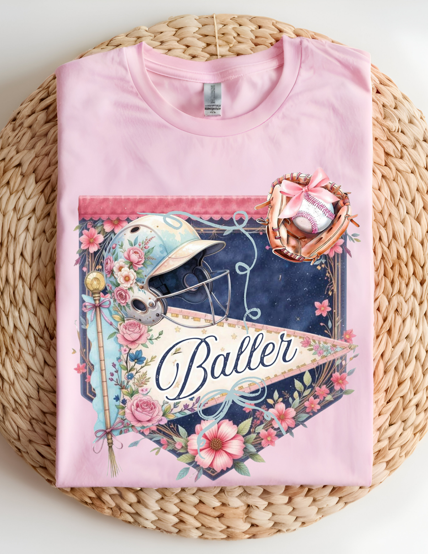 Vintage Floral Softball Baller Tee