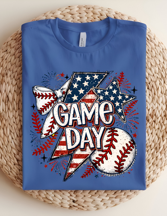 Game Day Patriotic Baseball Tee – Stars, Stripes & Home Run Style⚾