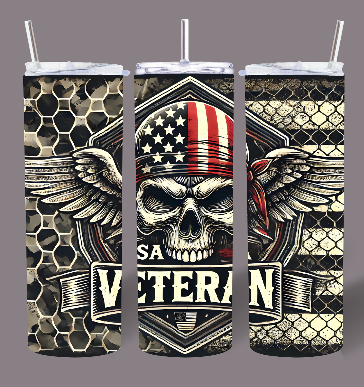 Patriotic Veteran Skull 20oz Stainless Steel Tumbler