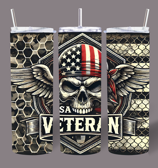 Patriotic Veteran Skull 20oz Stainless Steel Tumbler