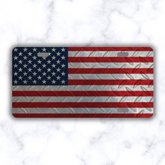American Flag Diamond Plate License Plate