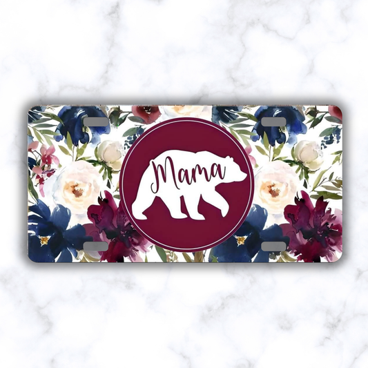 Floral Bear Mama License Plate
