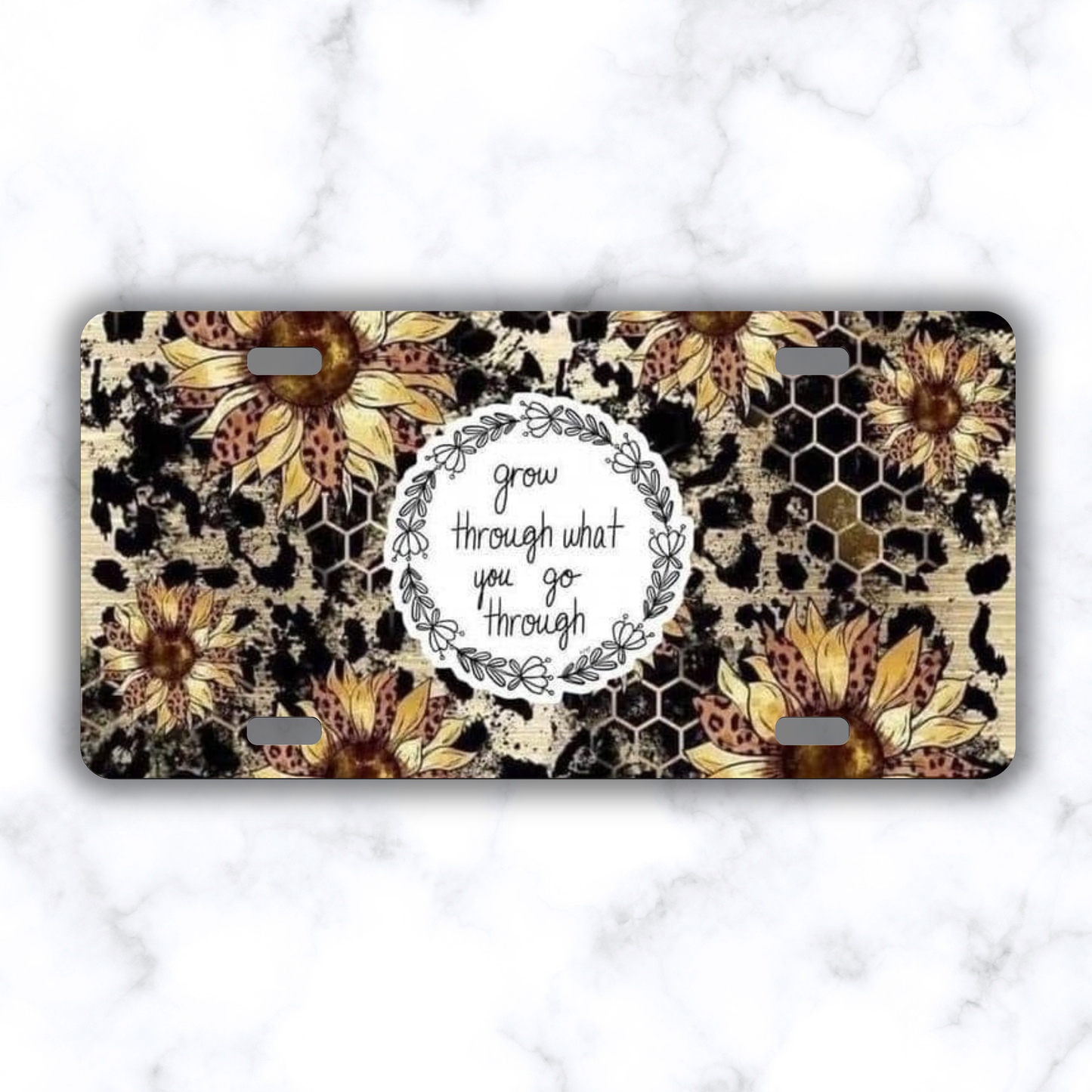 Grow Through What You Go Through Sunflower License Plate