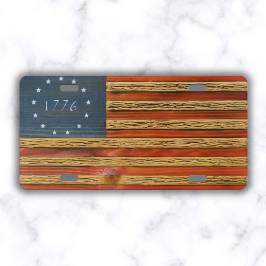 1776 Rustic American Flag License Plate