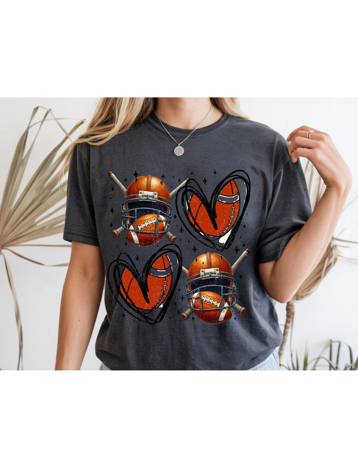 Football Hearts & Helmets Graphic Tee 🏈🖤