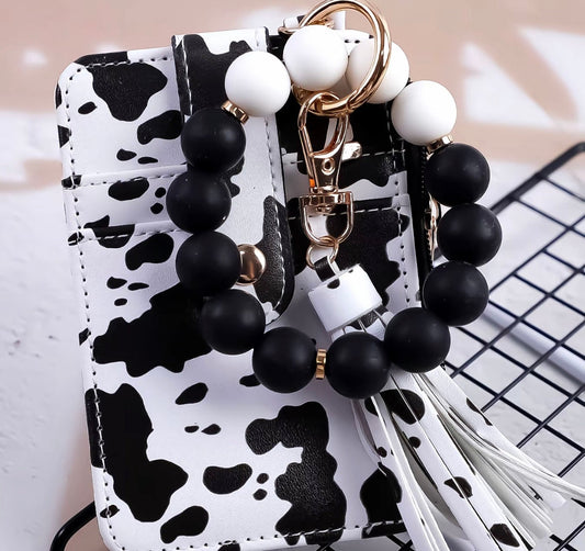 Cow Print Wristlet Keychain & Card Wallet Set