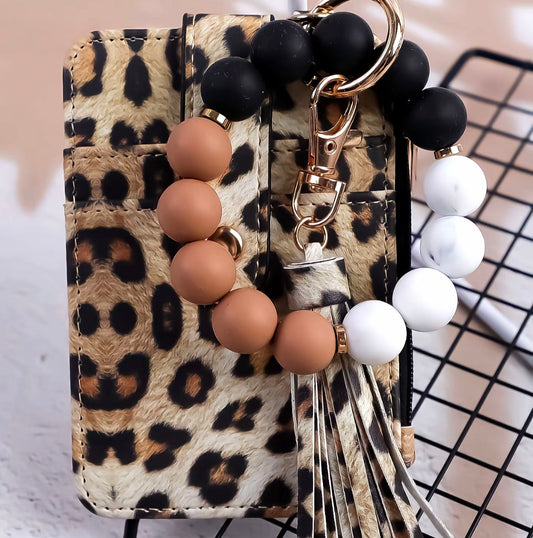 Leopard Print Wristlet Keychain & Card Wallet Set