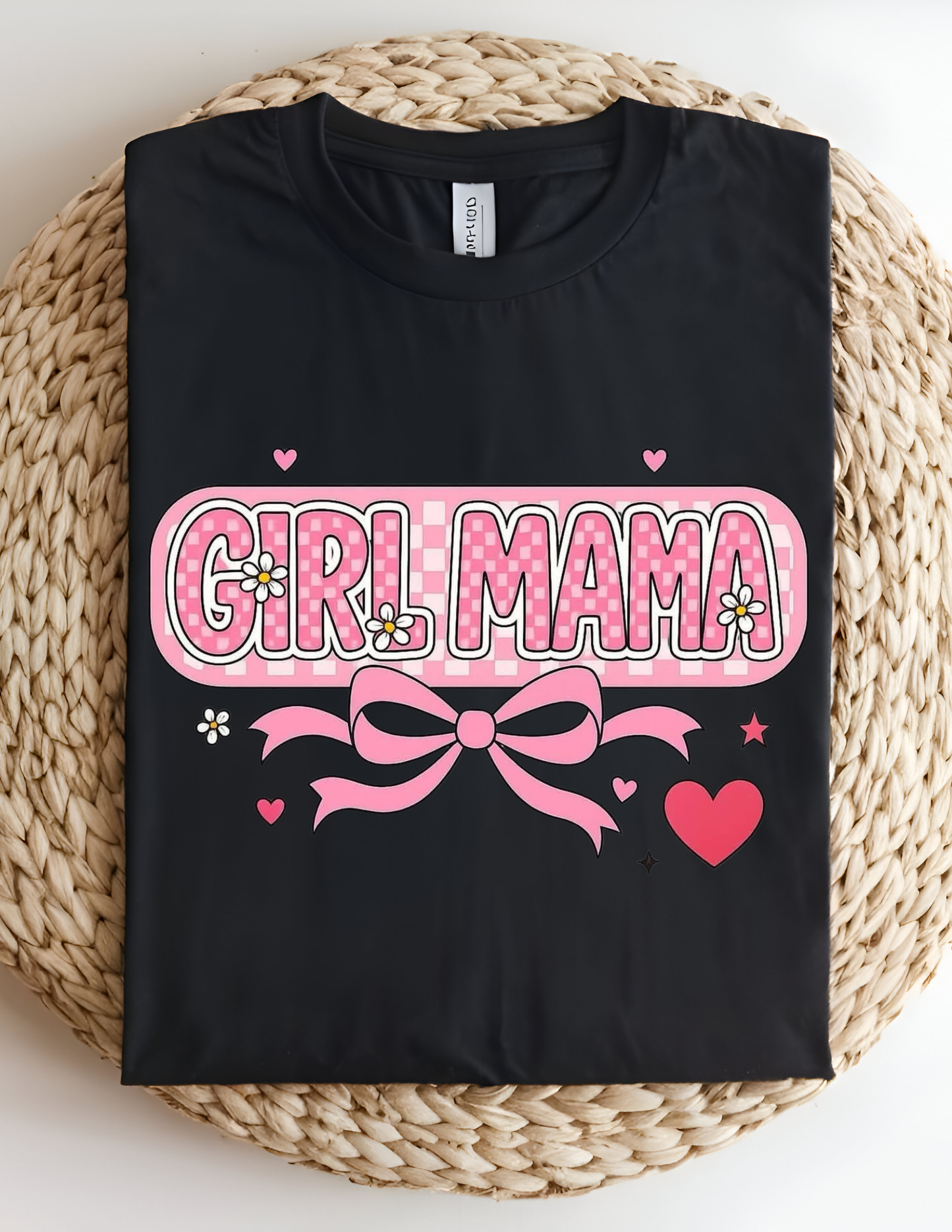 Pink Bow Girl Mama Checkered Tee 💕