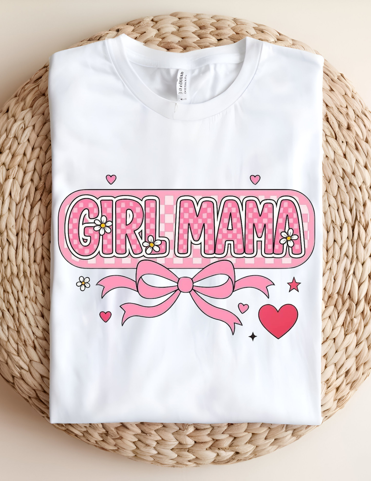 Pink Bow Girl Mama Checkered Tee 💕