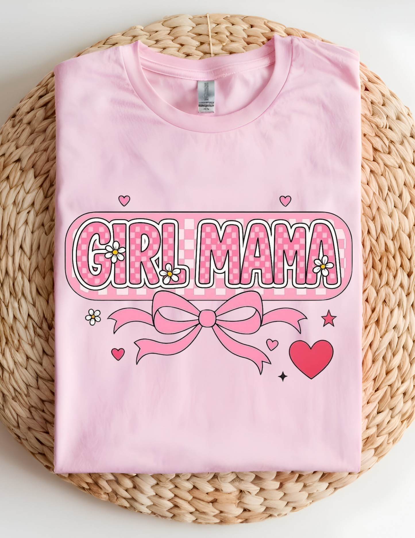 Pink Bow Girl Mama Checkered Tee 💕