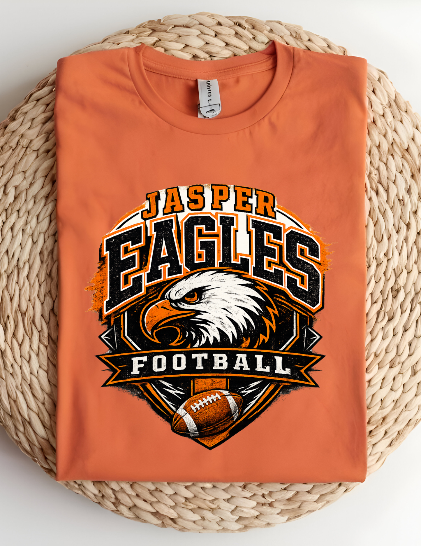 Jasper Eagles Football Tee | Orange & Black Spirit Shirt