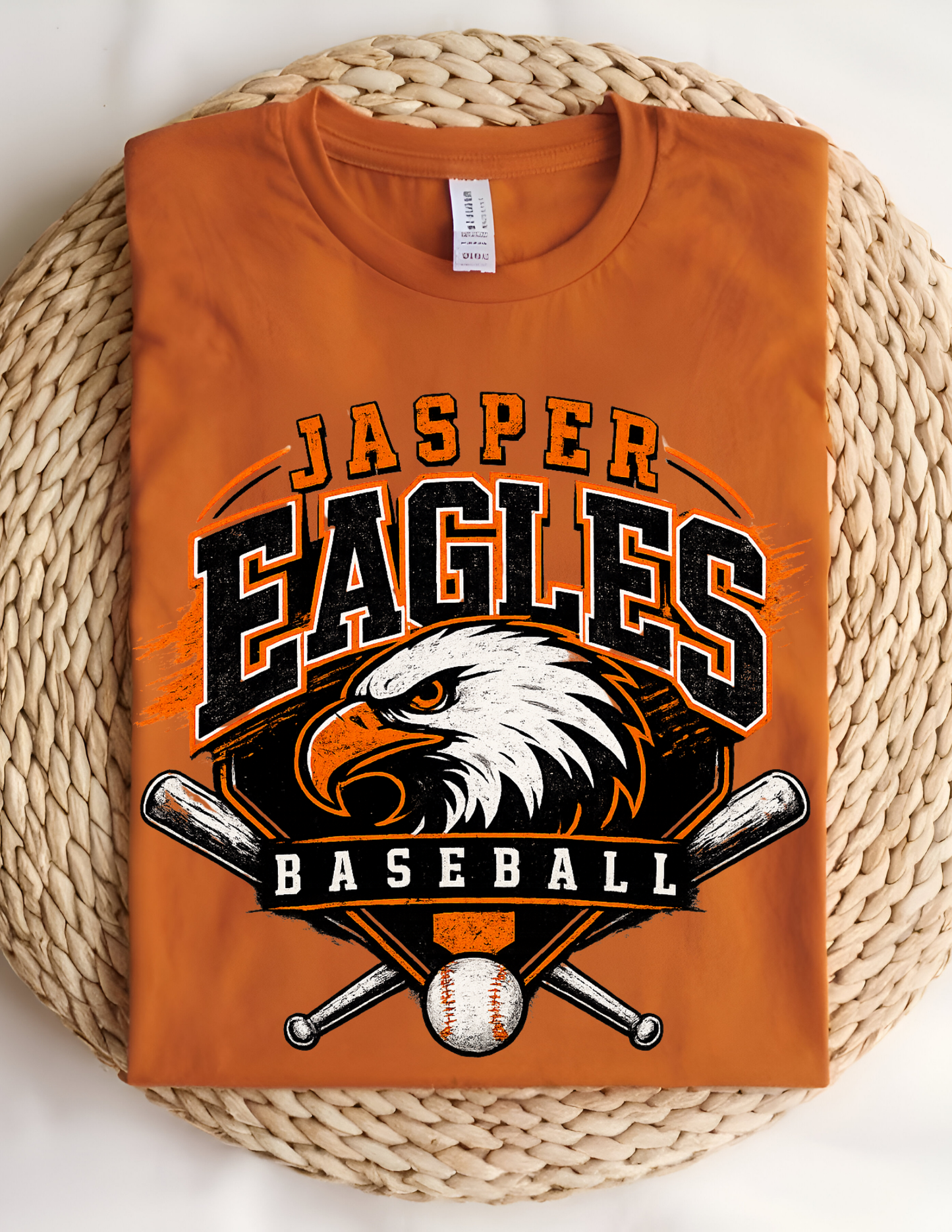 Jasper Eagles Baseball Tee | Orange & Black Spirit Shirt