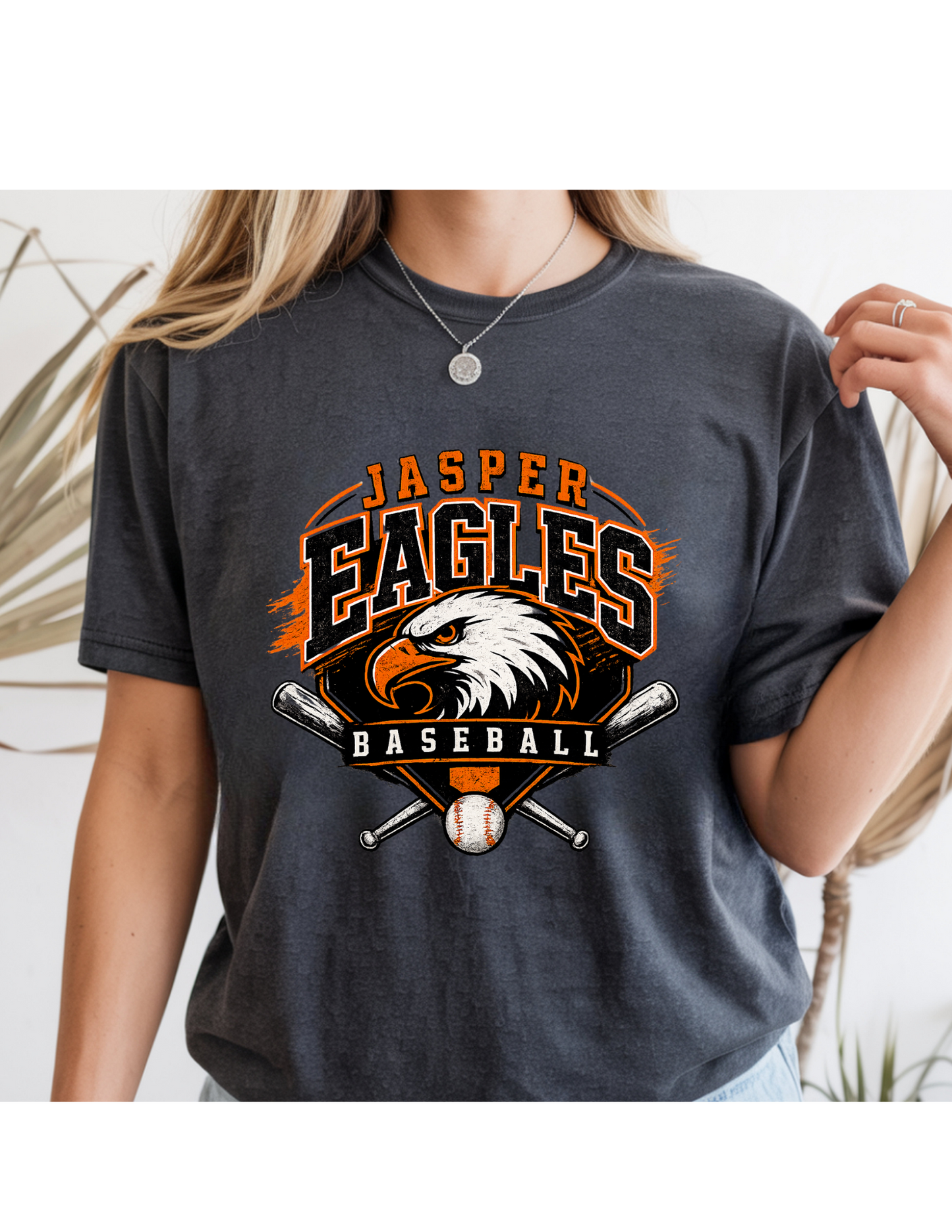 Jasper Eagles Baseball Tee | Orange & Black Spirit Shirt