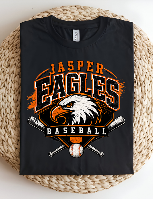 Jasper Eagles Baseball Tee | Orange & Black Spirit Shirt