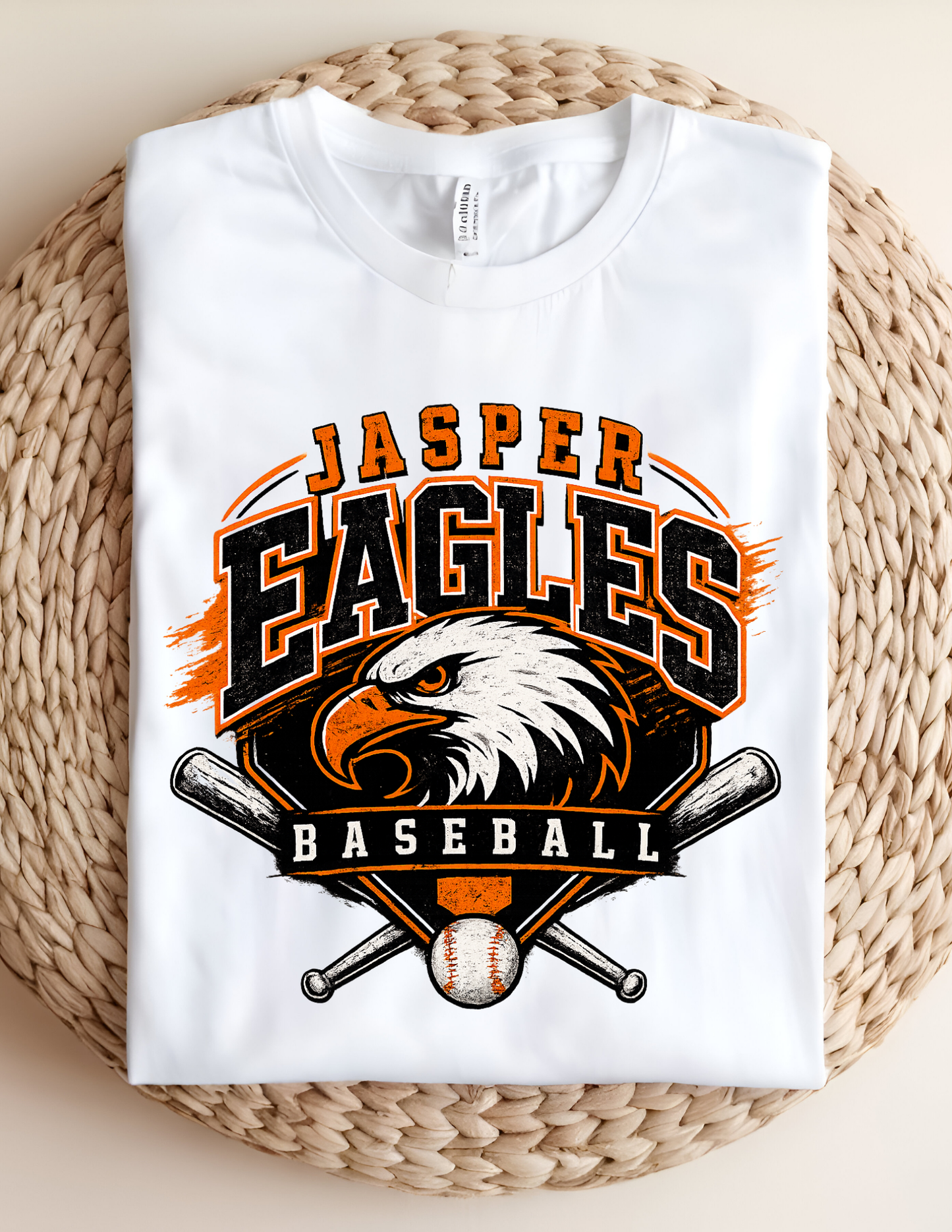 Jasper Eagles Baseball Tee | Orange & Black Spirit Shirt