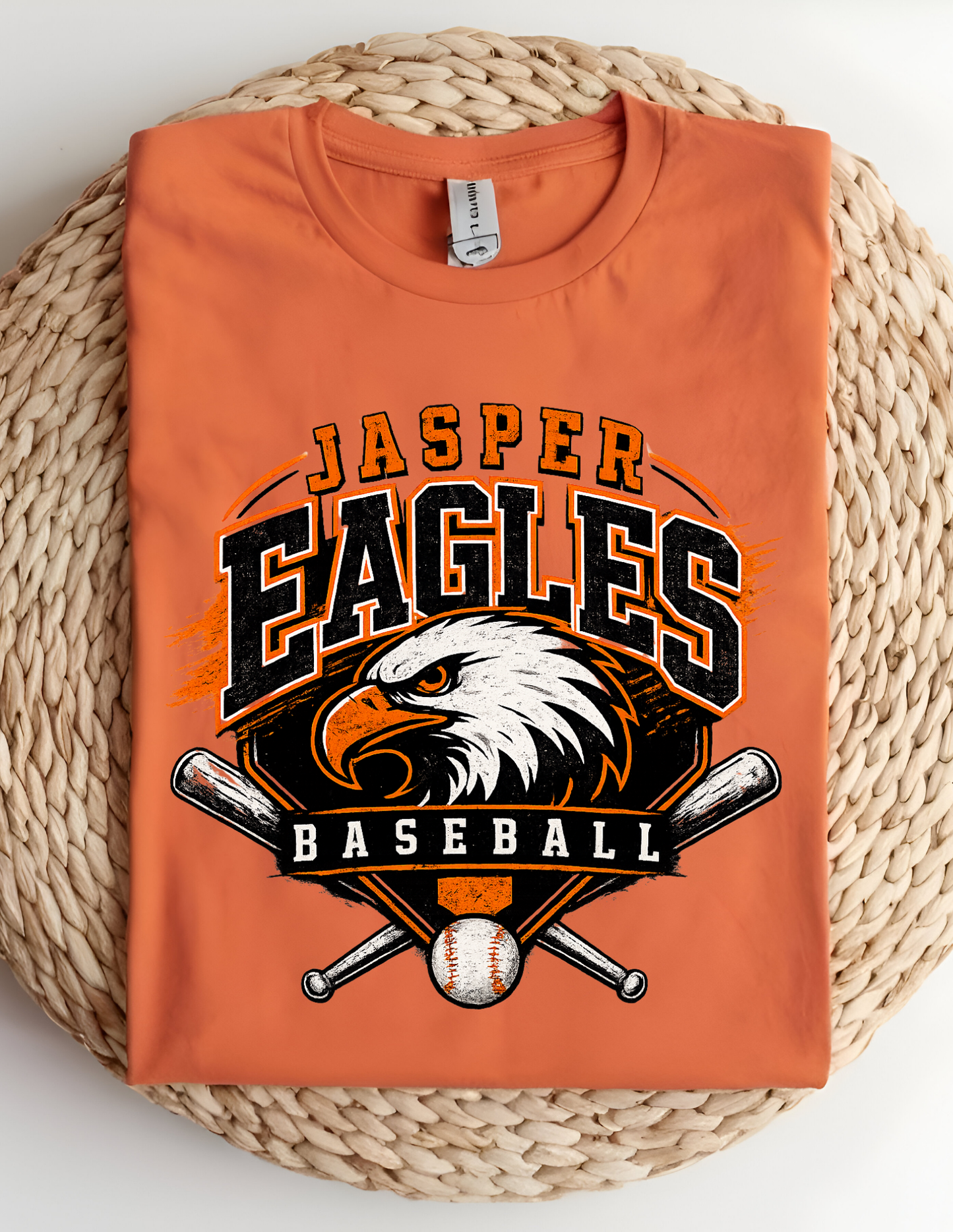 Jasper Eagles Baseball Tee | Orange & Black Spirit Shirt