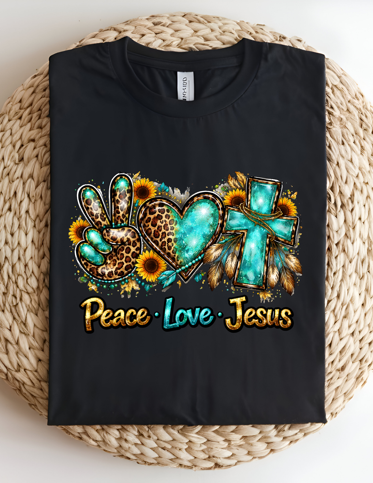 Peace Love Jesus Leopard & Turquoise Faith Tee