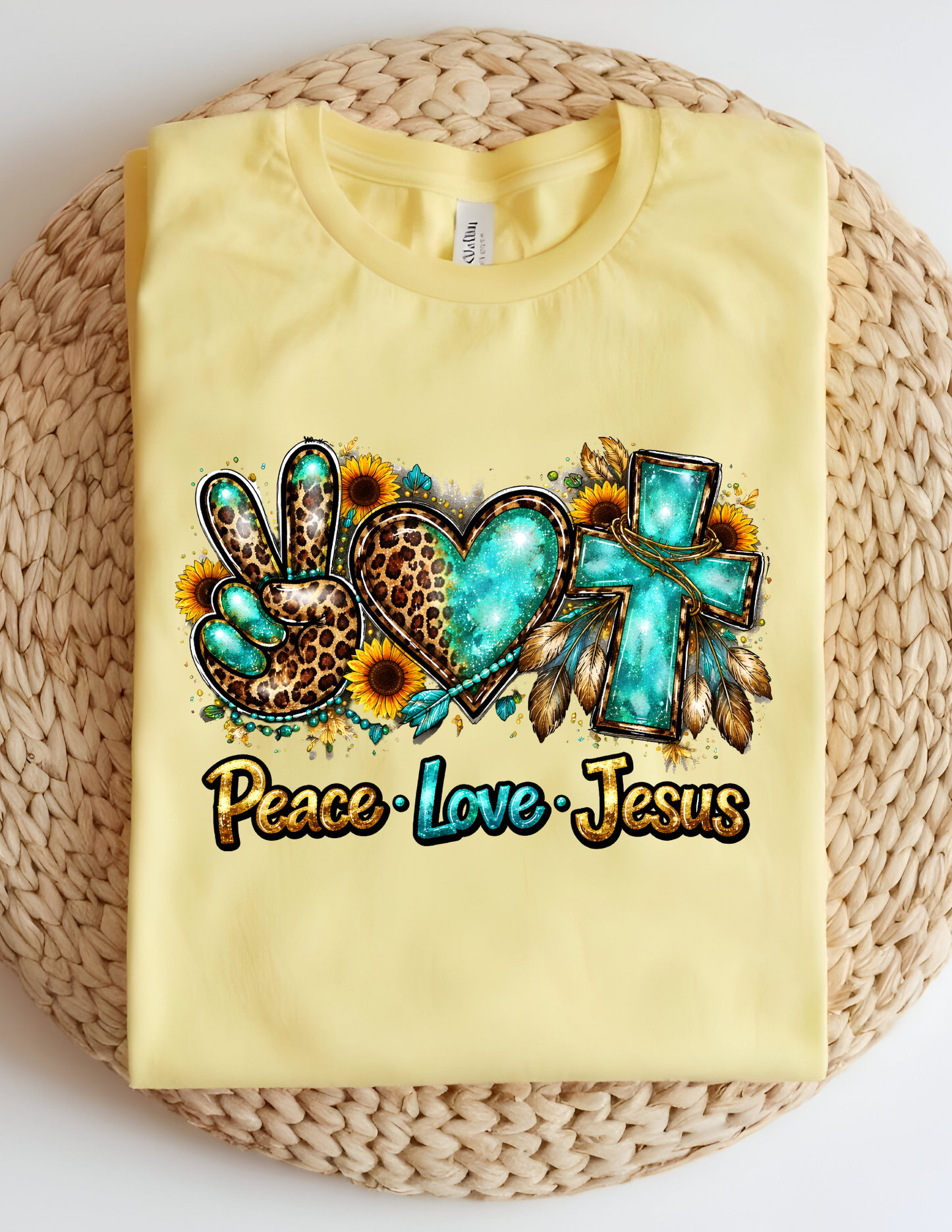 Peace Love Jesus Leopard & Turquoise Faith Tee