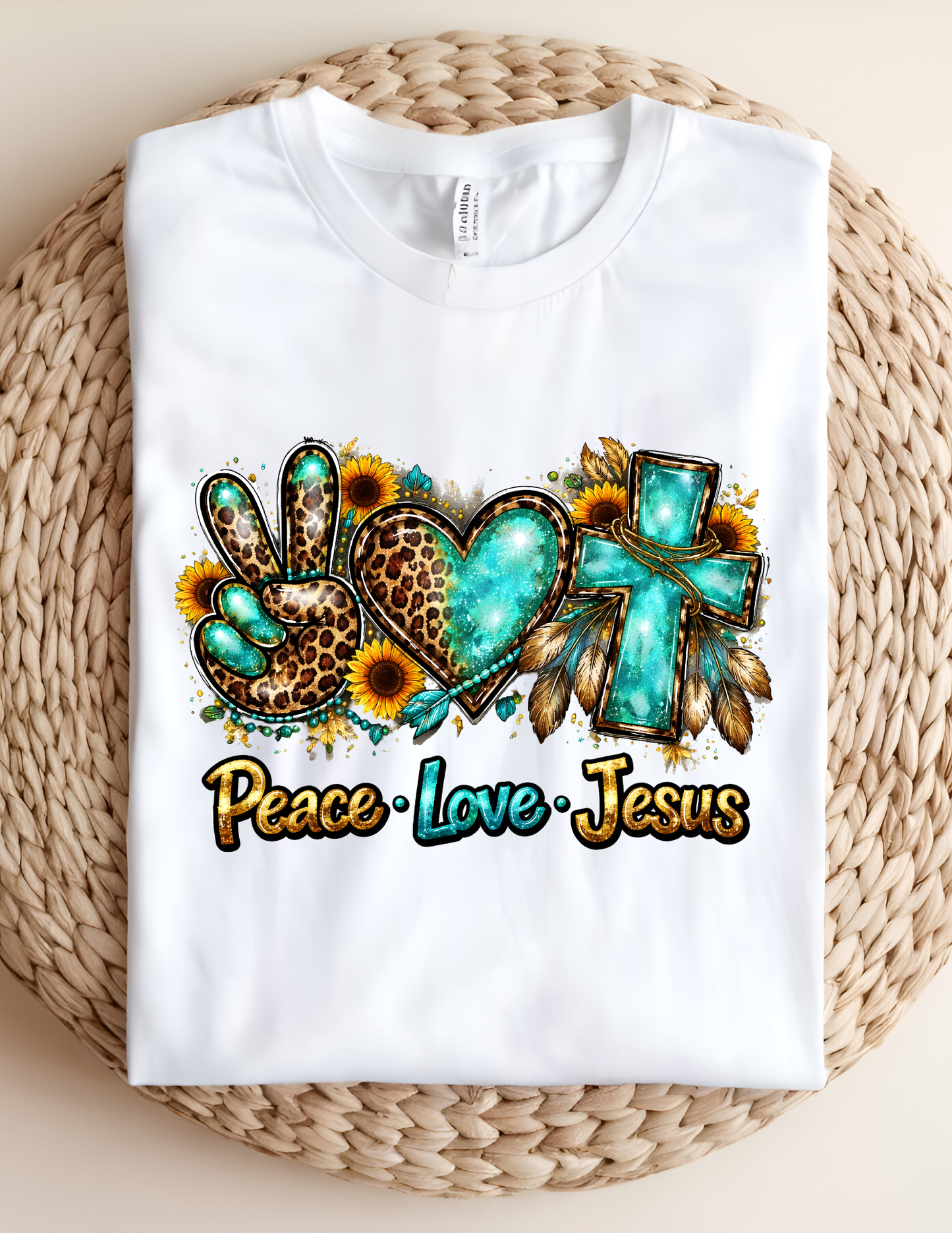 Peace Love Jesus Leopard & Turquoise Faith Tee