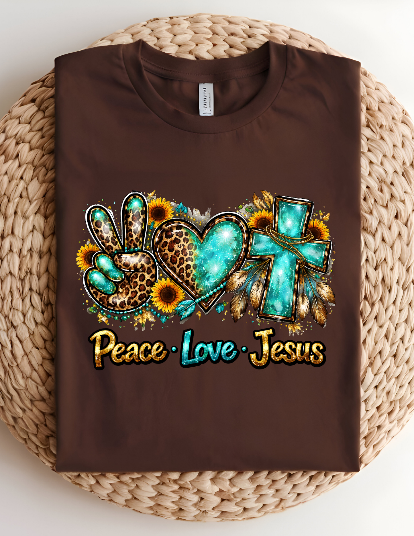 Peace Love Jesus Leopard & Turquoise Faith Tee