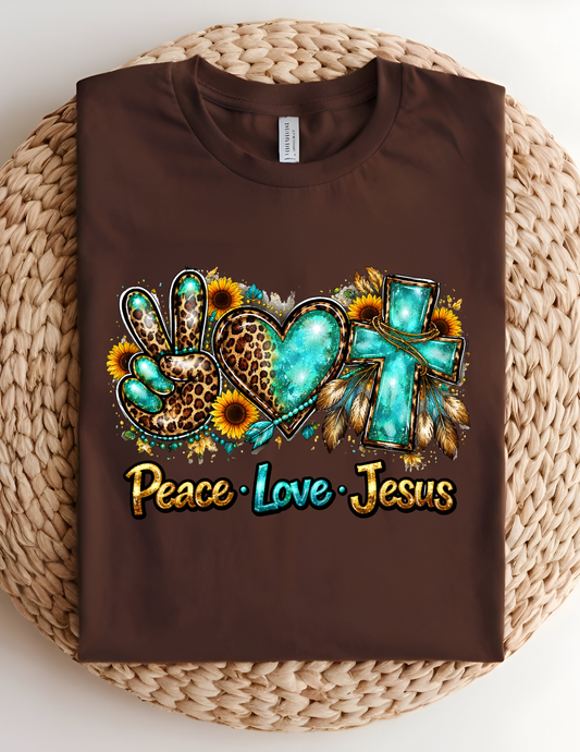 Peace Love Jesus Leopard & Turquoise Faith Tee