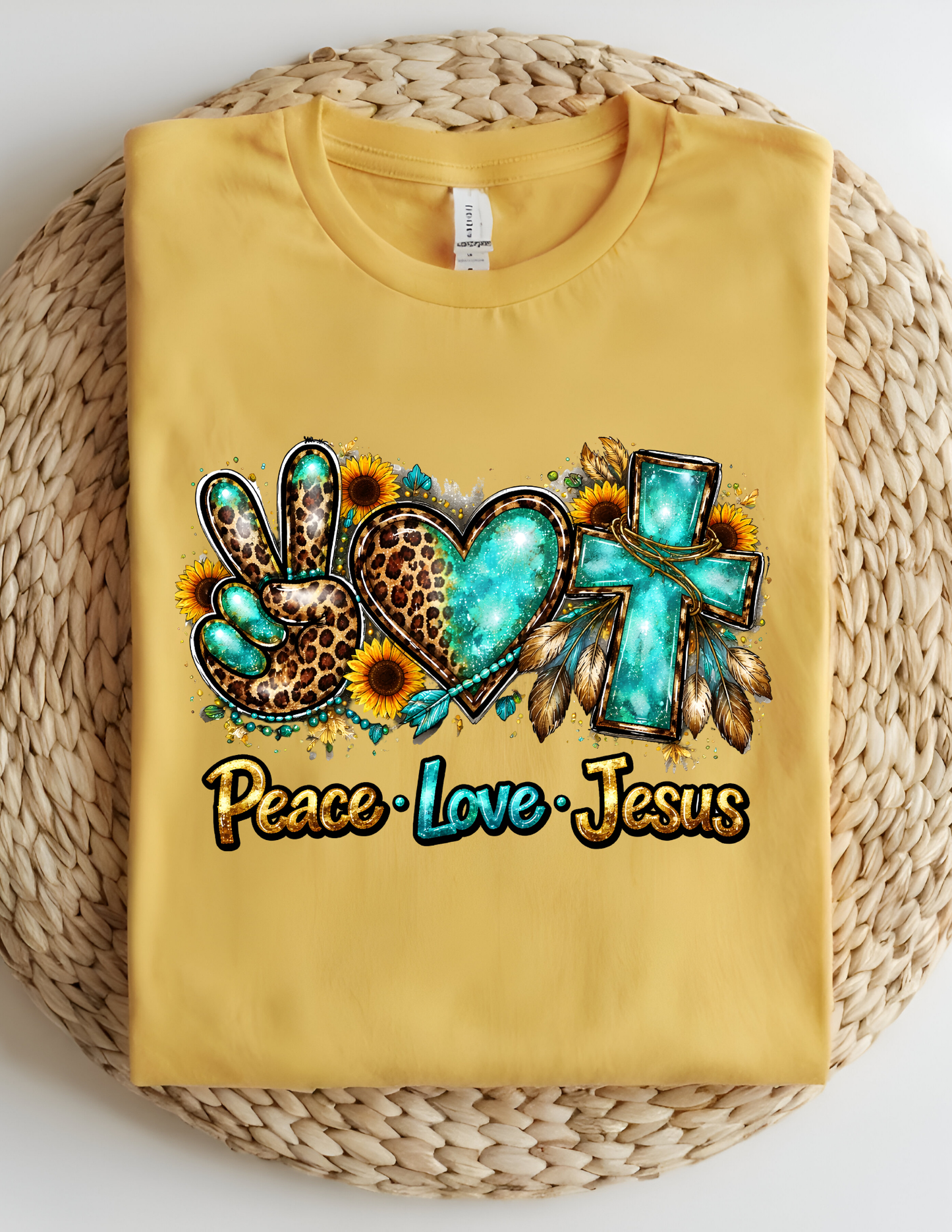 Peace Love Jesus Leopard & Turquoise Faith Tee