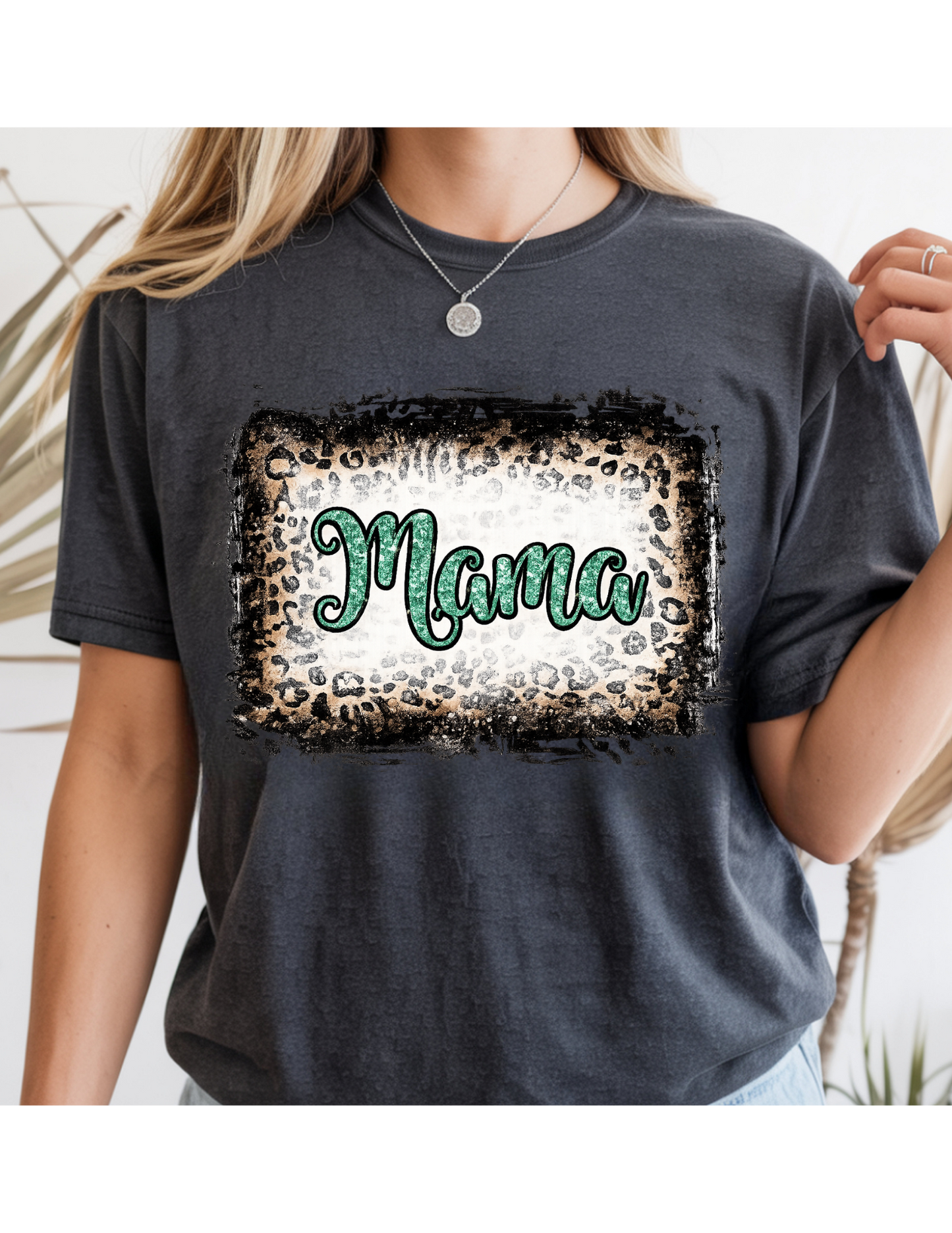 Distressed Leopard Mama Script Tee