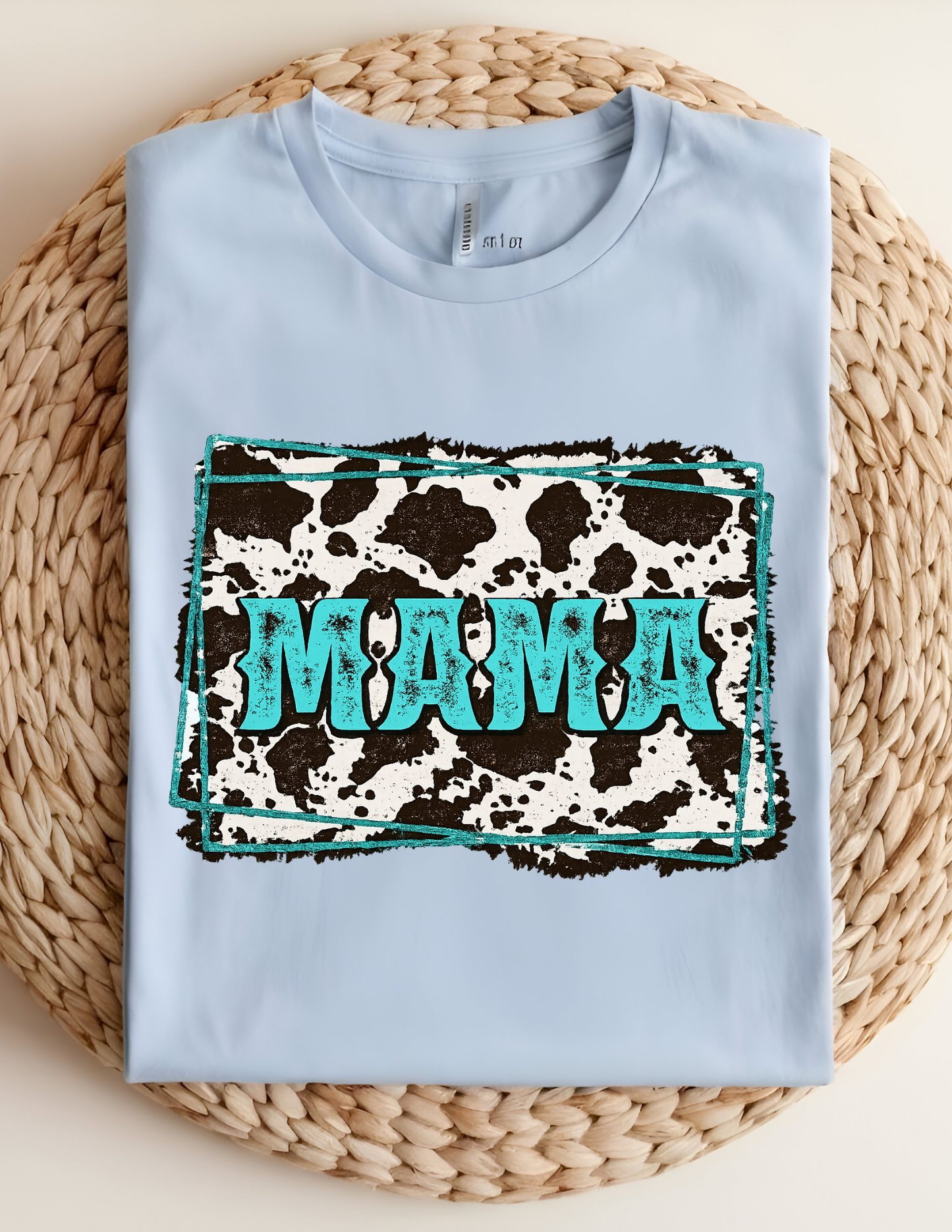 Turquoise Cow Print Mama Tee