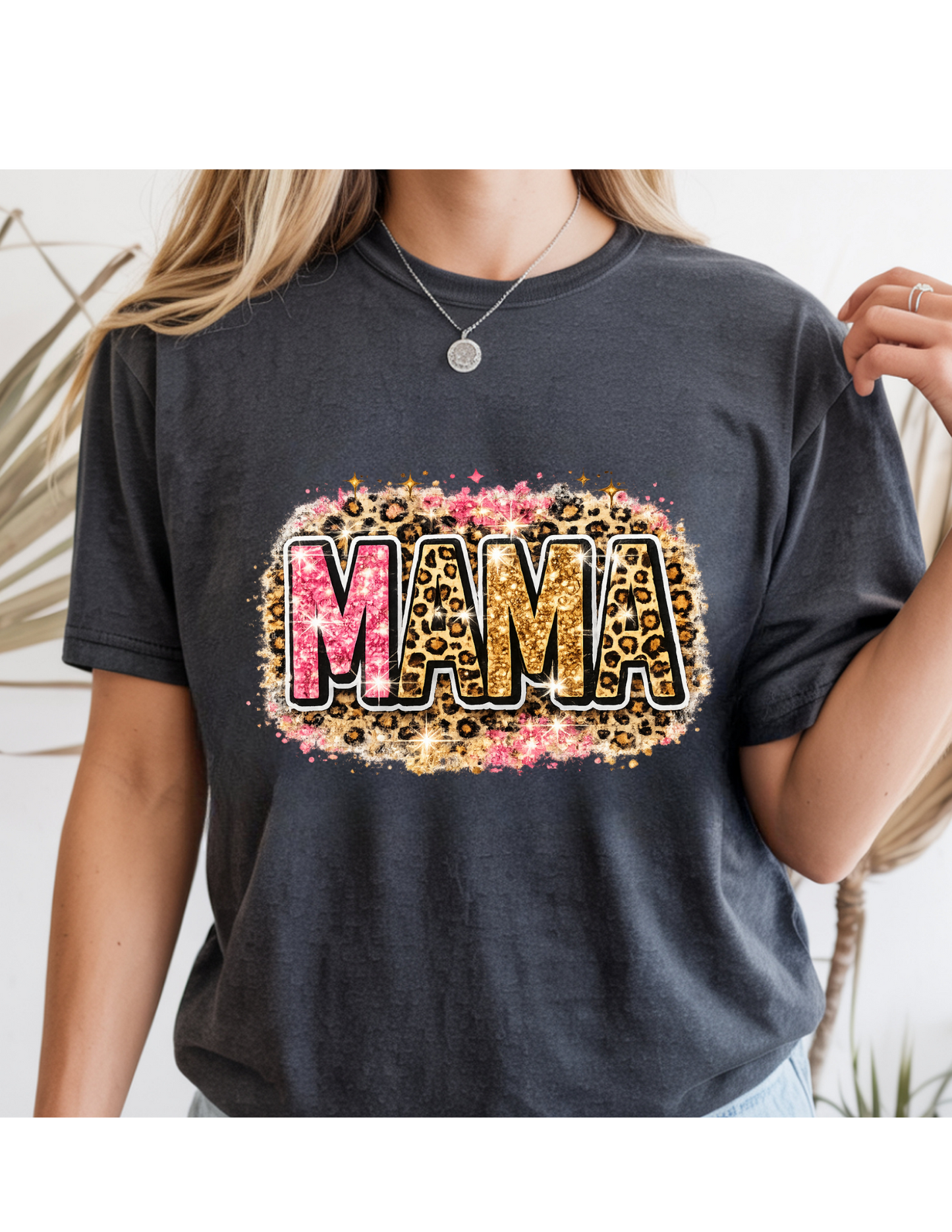 Pink Glitter Leopard Mama Tee