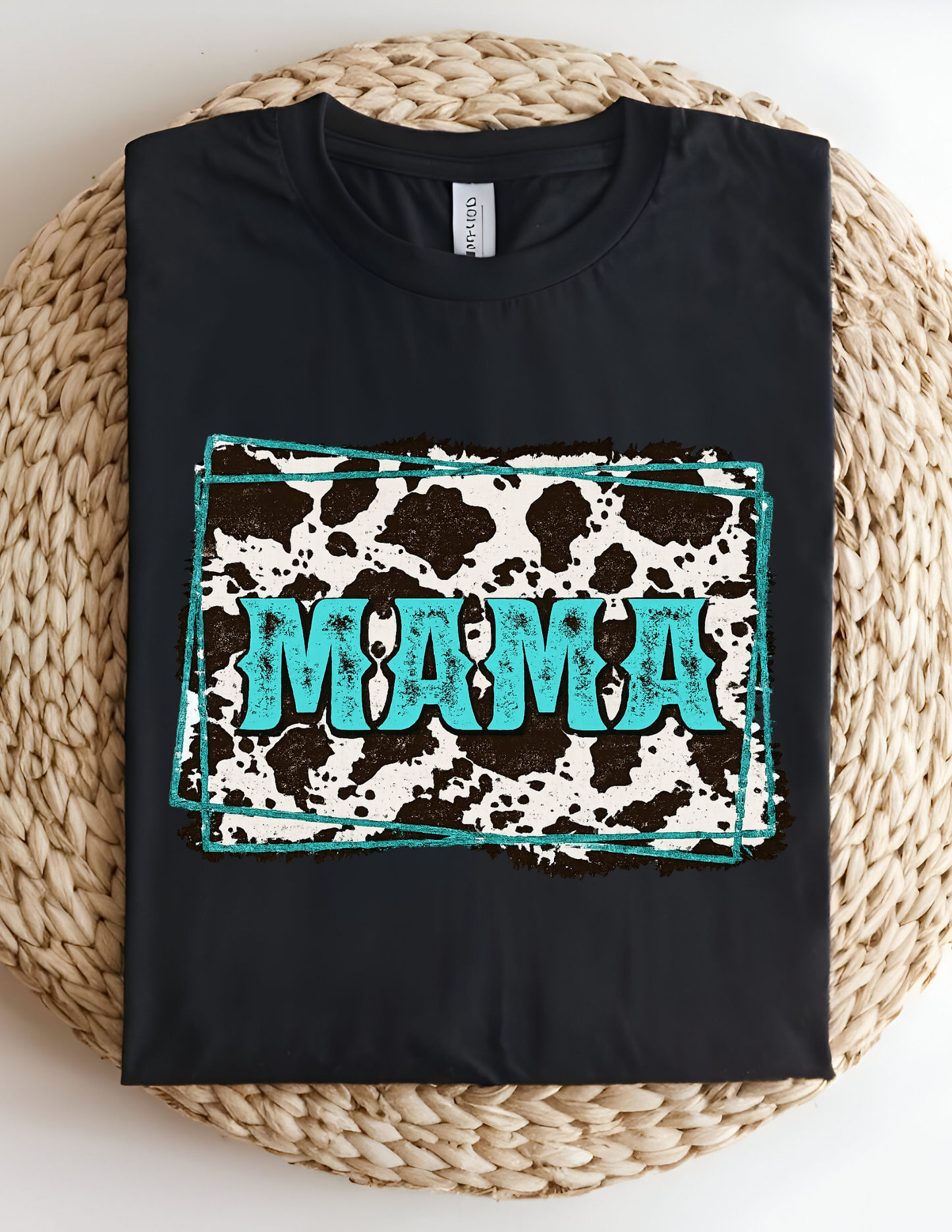 Turquoise Cow Print Mama Tee