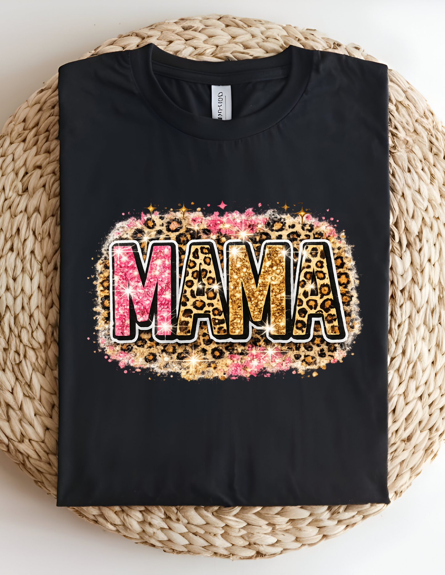 Pink Glitter Leopard Mama Tee