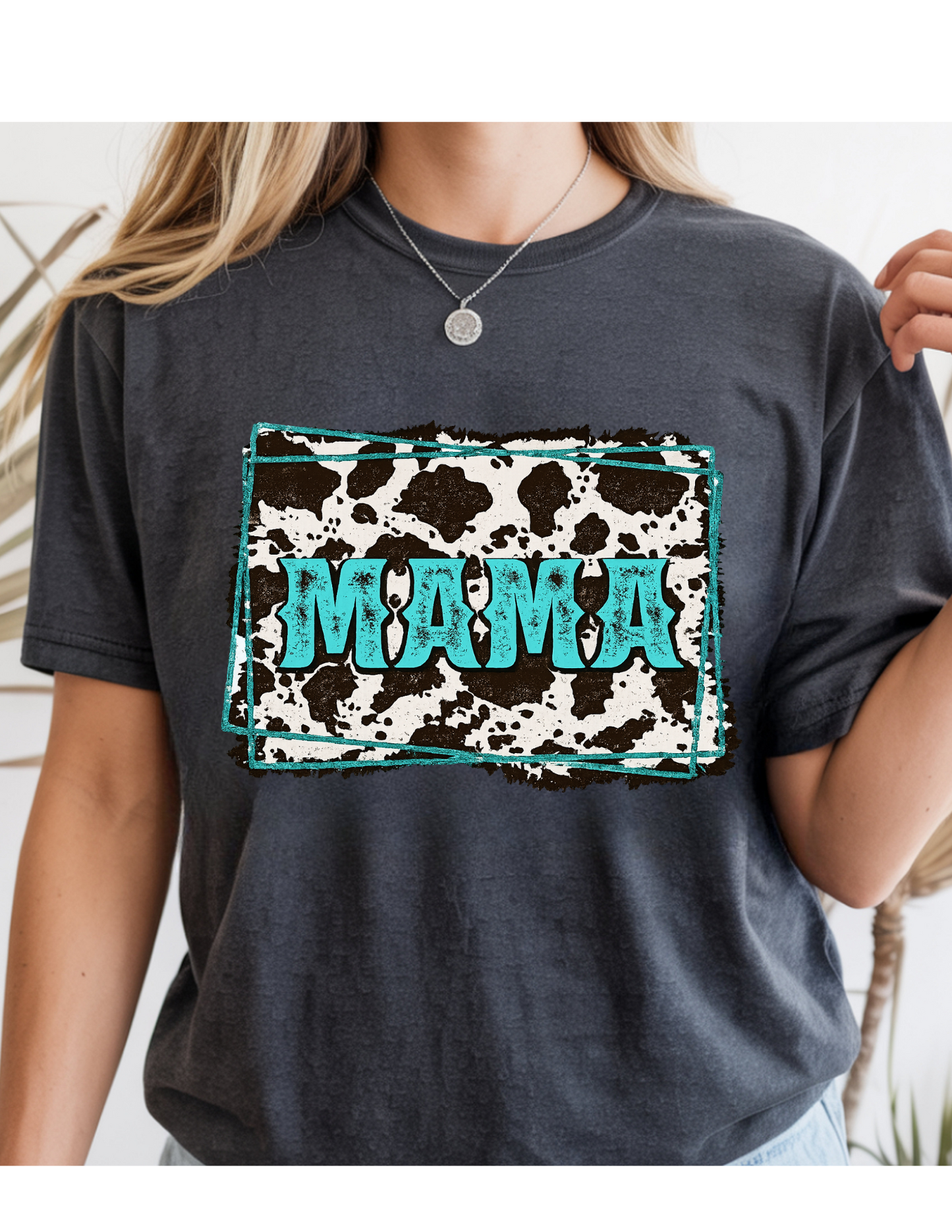 Turquoise Cow Print Mama Tee