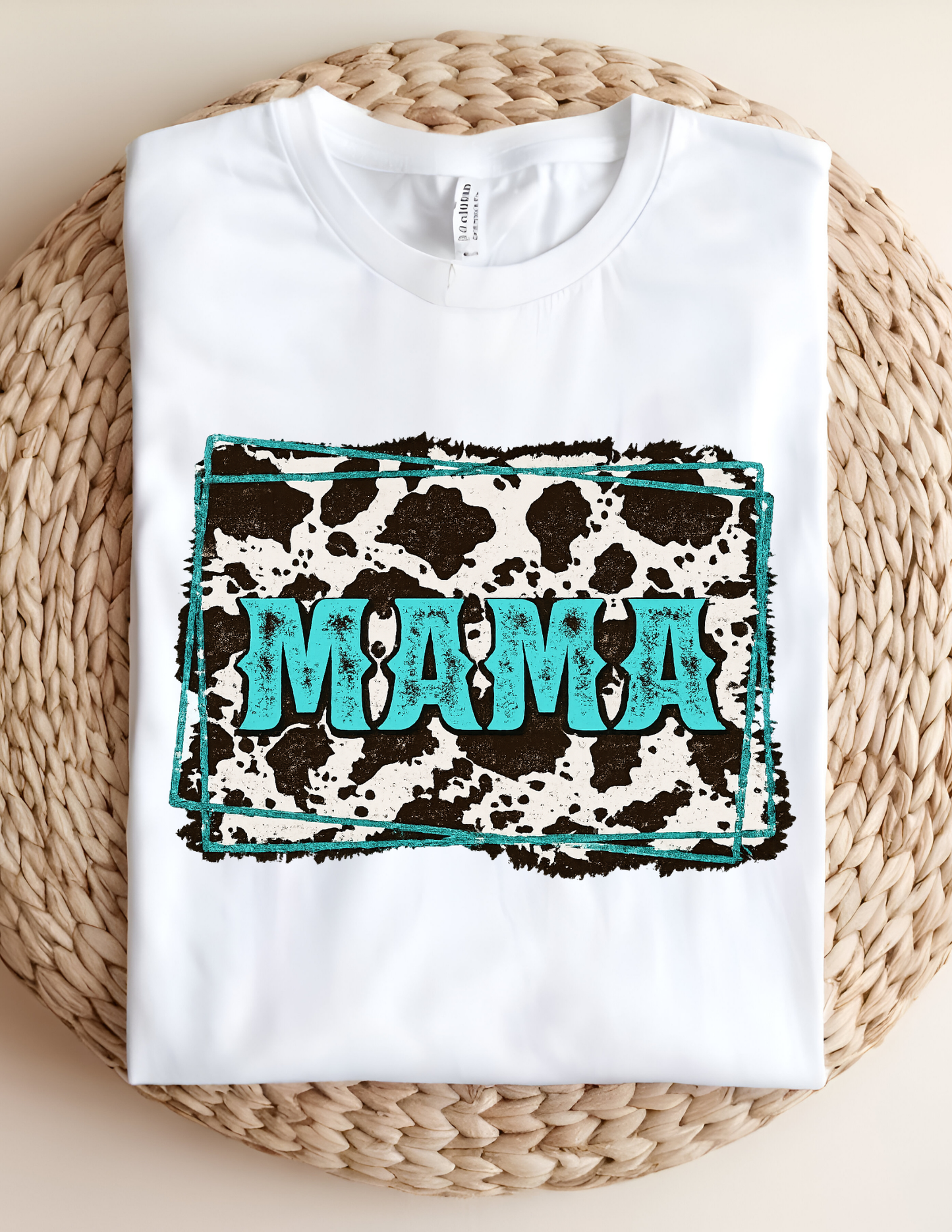 Turquoise Cow Print Mama Tee