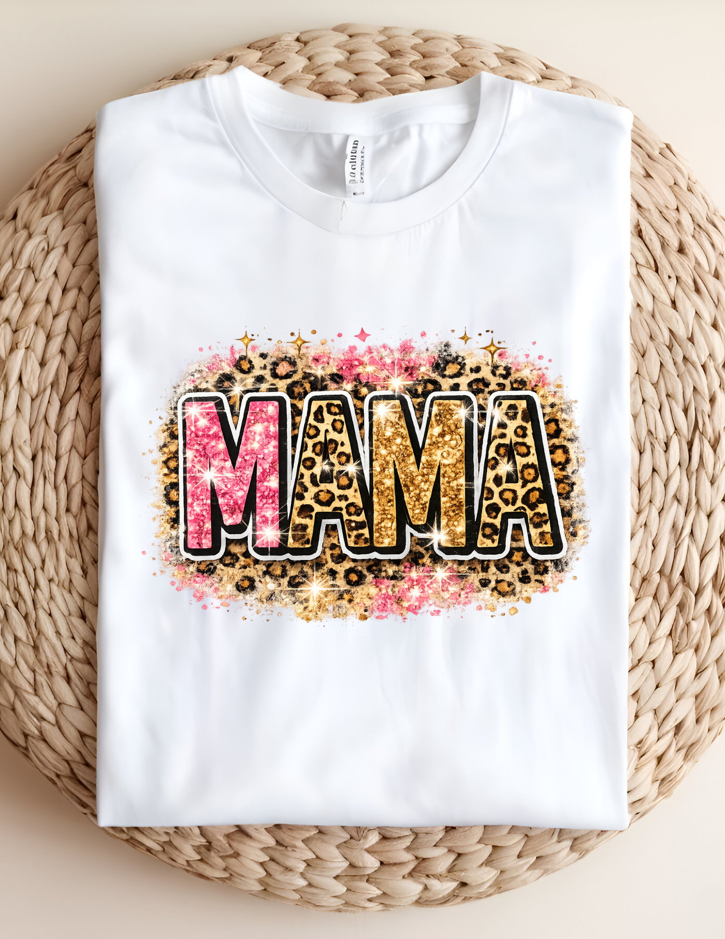 Pink Glitter Leopard Mama Tee