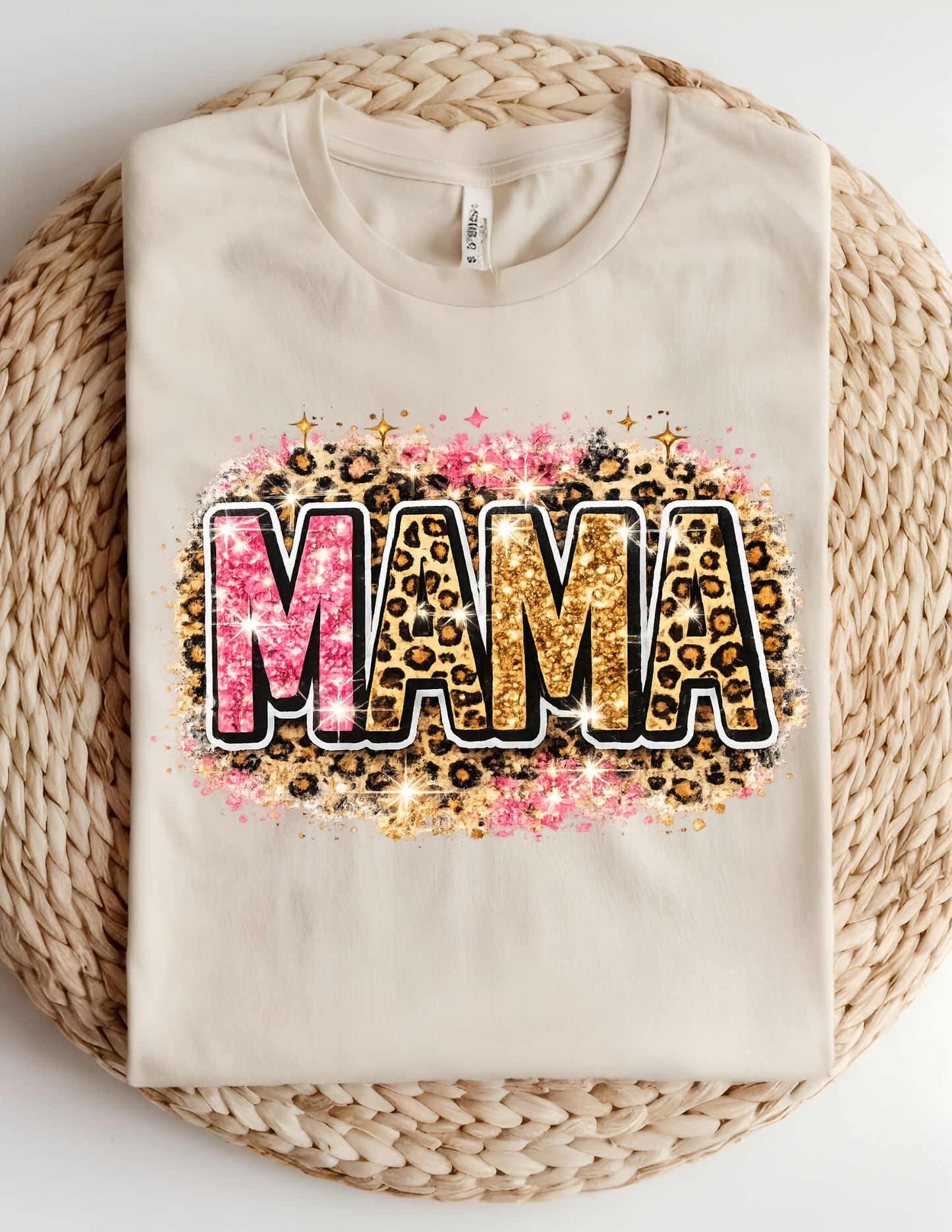 Pink Glitter Leopard Mama Tee