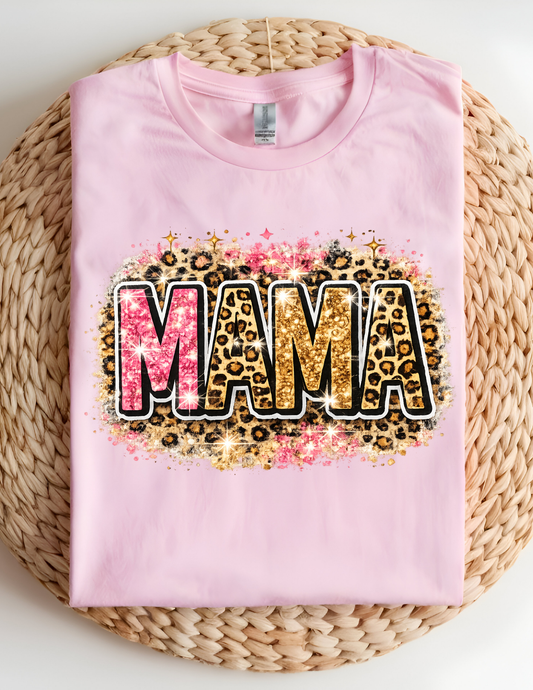 Pink Glitter Leopard Mama Tee