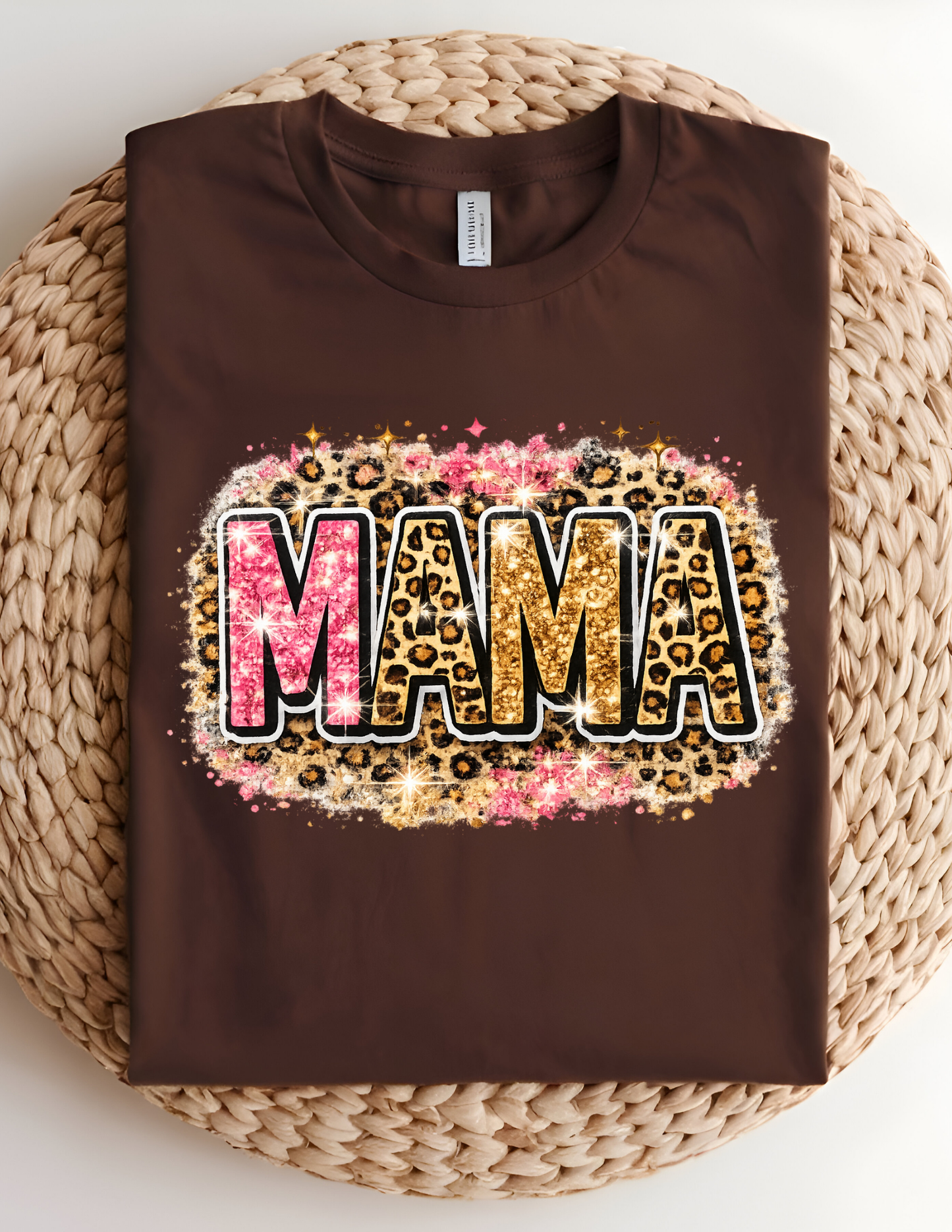 Pink Glitter Leopard Mama Tee