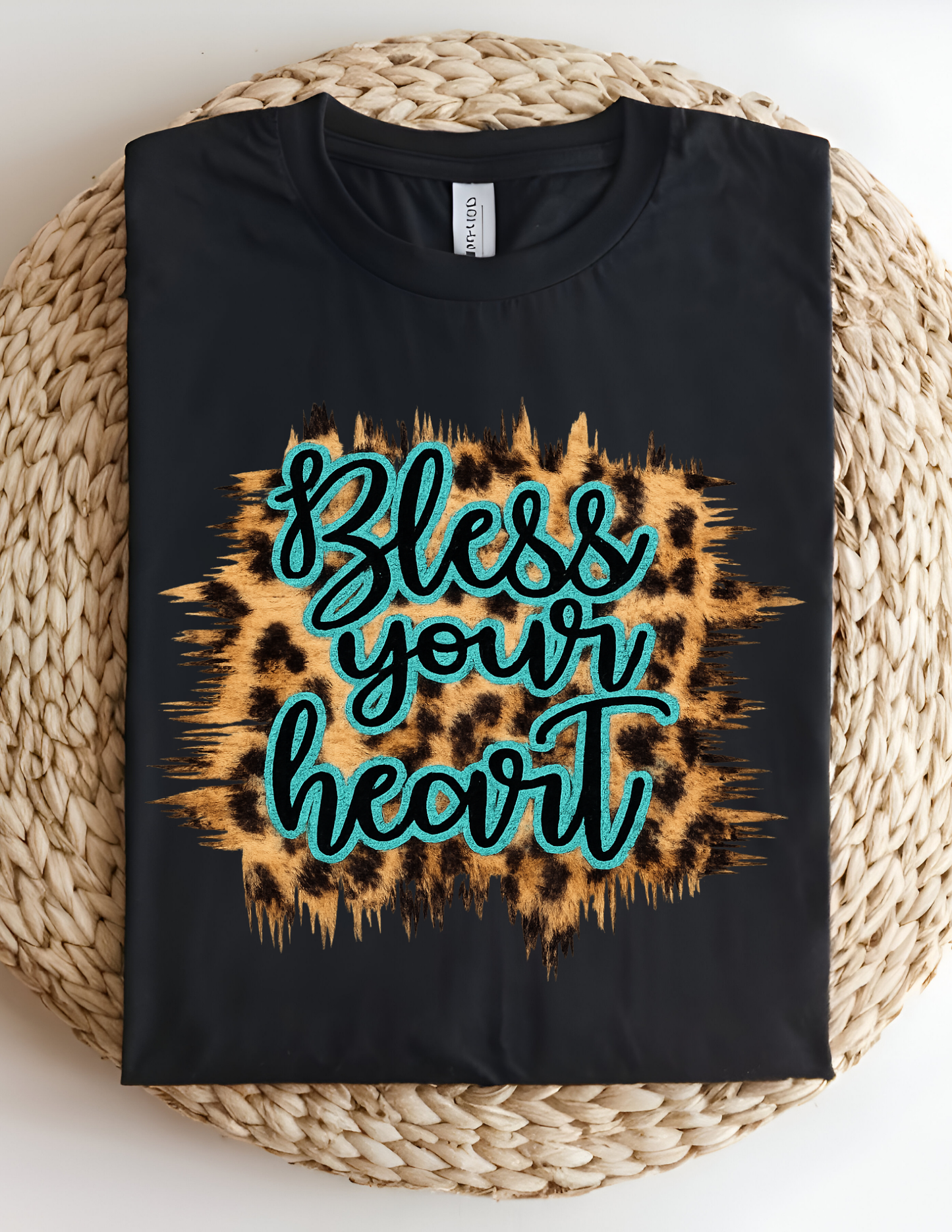 Turquoise Leopard “Bless Your Heart” Tee