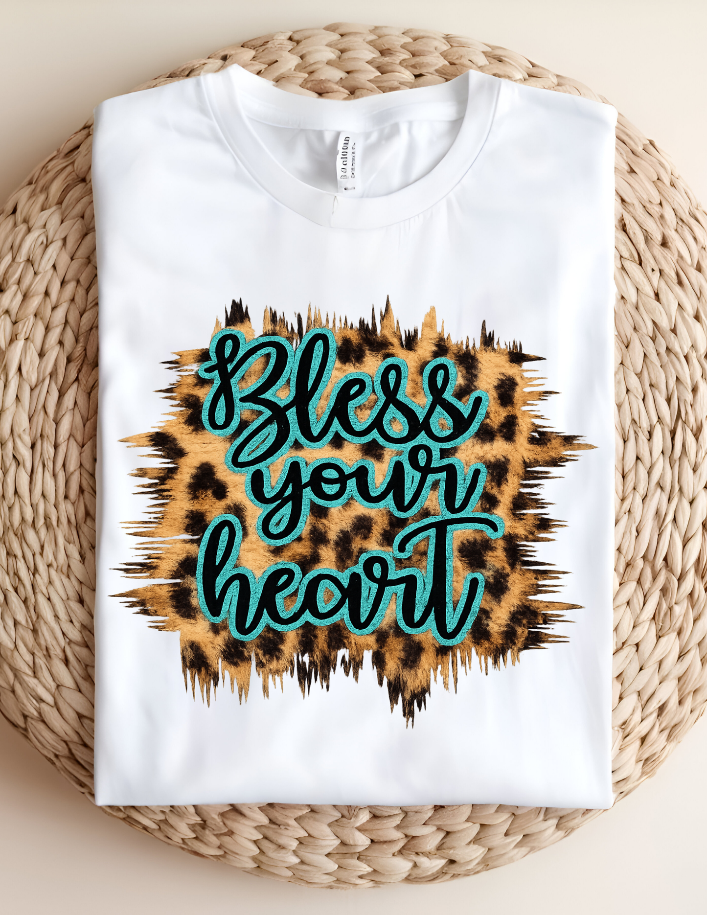 Turquoise Leopard “Bless Your Heart” Tee