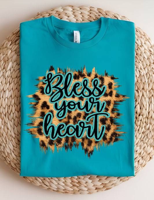 Turquoise Leopard “Bless Your Heart” Tee